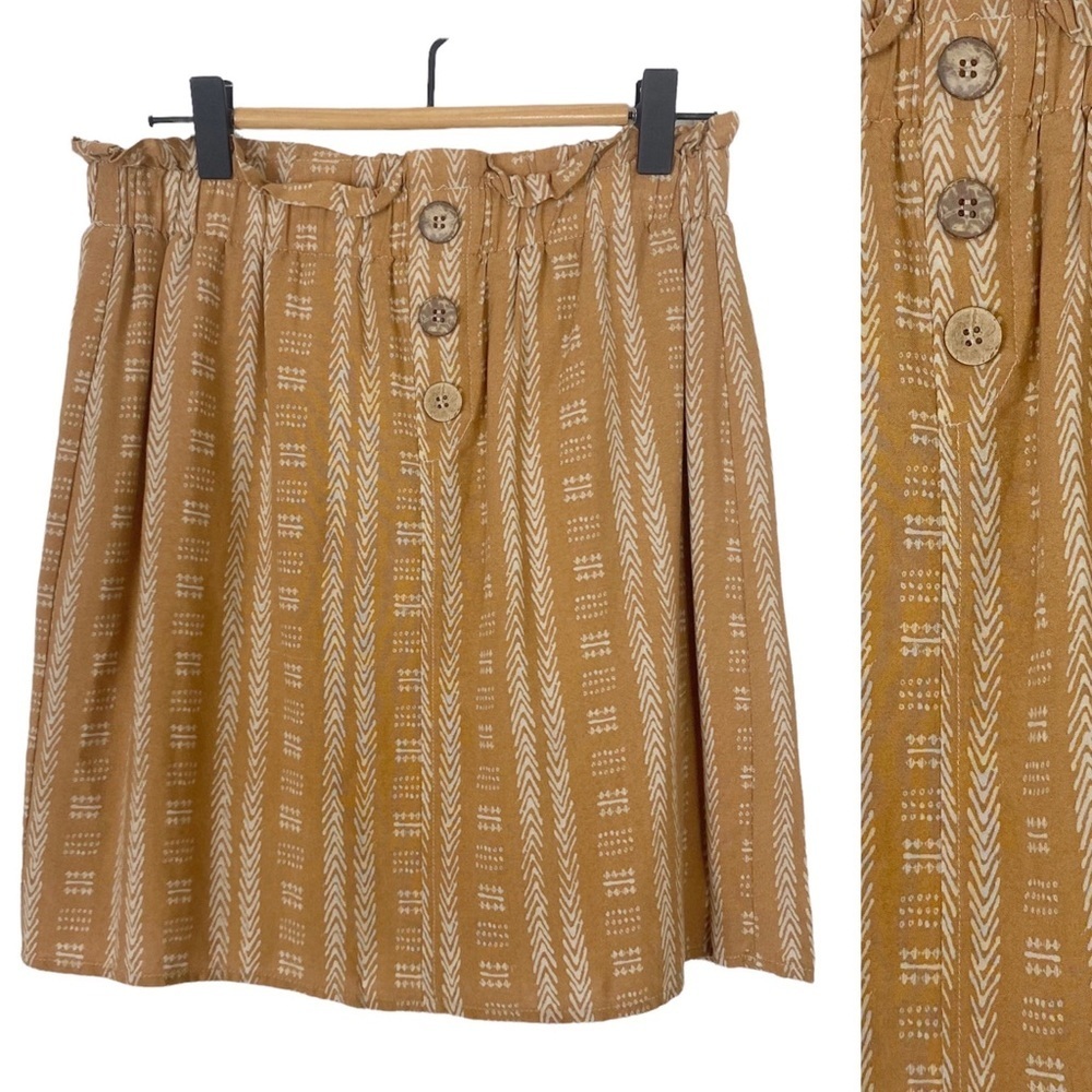 HARPER FRANCESCA’S Goldenrod Southwest Print Mini Skirt Paper Bag Waist small